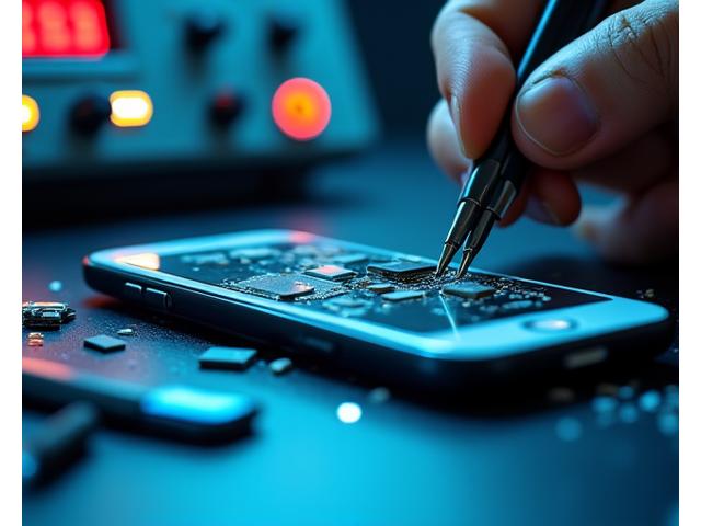 Diagnostik smartphone di meja pembaikan profesional